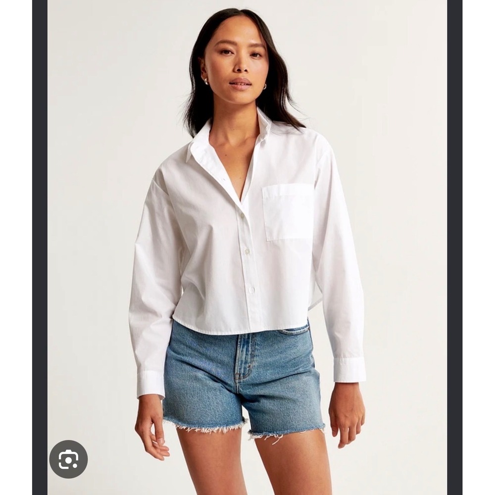 Abercrombie & Fitch White Cropped Poplin Button Up Shirt XL